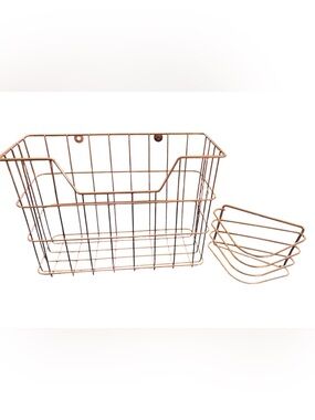 Rose Gold Metal 2PC Desk Set Storage Bills Home Office 12X9 Cage Style